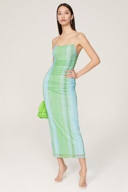 SIGNIFICANT OTHER Green Striped Mesh Square Neck Bodycon Verona Dress Size US 6